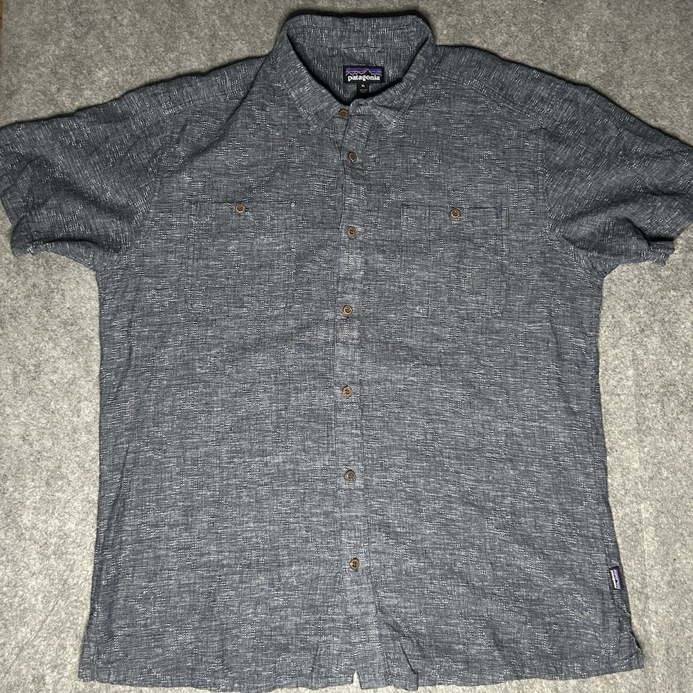 Patagonia Men's Xl Backstep Shirt Weave Diamond Pattern Short Sleeve Hemp Blend
